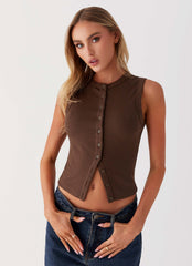 Top de punto con botones Blair - Chocolate