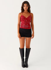 Top de tirantes Kamilla de lentejuelas - Rojo