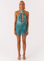 Minivestido con cuello desbocado Oceans Away - Teñido anudado verde