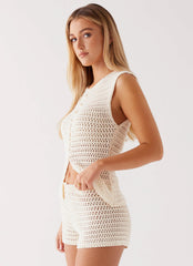 Blusa de crochê com botões Kyla - Marfim