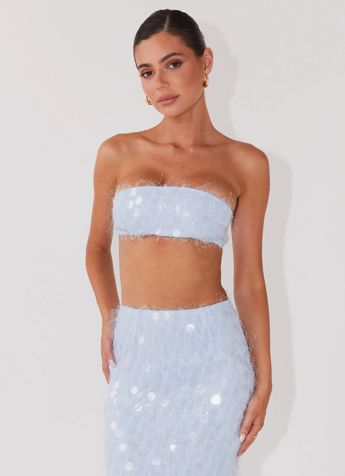 Top tipo bandeau de lentejuelas texturizadas Kyleigh - Lavanda empolvada