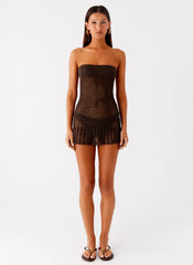 Minivestido Kaiane de croché sin tirantes - Chocolate