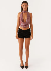 Top Nora con cuello desbocado de lentejuelas - Rojo