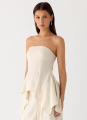 Blusa de Linho Rossi Hanky com Barra Assimétrica - Oatmeal