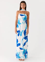 Maxivestido de gasa Ashelle - Flor cerúlea