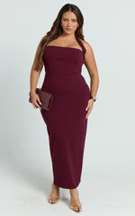 Salome Midi Dress - Halter Neck Column Dress in Wine