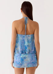 Minivestido halter Jisoo - Paisley aguamarina