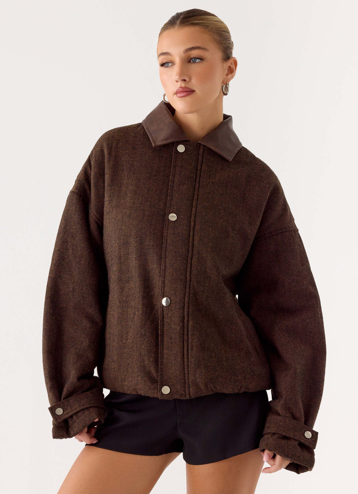 Jaqueta Bomber Myles Herringbone - Espinha de Peixe Chocolate