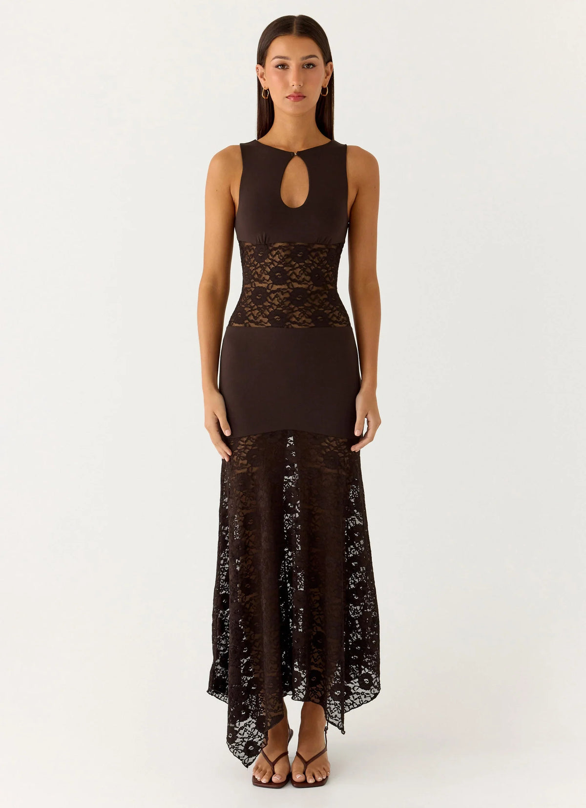 Vestido Longo Koka de Renda - Chocolate Gelado