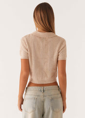 Top de punto con cuello Aubrielle - Crema