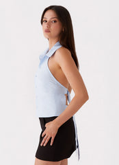 Camisa Cuello Cutie con Anillo en D - Azul