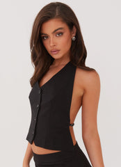 Top de chaleco halter Sarah - Negro