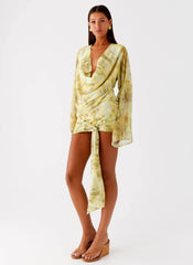 Minivestido Sorrel de Manga Comprida - Tie Dye Amarelo