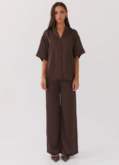 Camisa de satén Palm Cove - Chocolate