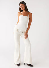 Calça Jeans Zadie de Cintura Baixa de Veludo Cotelê - Pearl