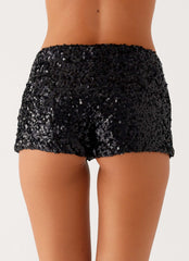 Mini Shorts Baixos de Lantejoulas After Midnight - Preto