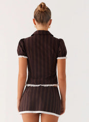 Minifalda-pantalón micro de talle bajo Janette - Rayas caramelo