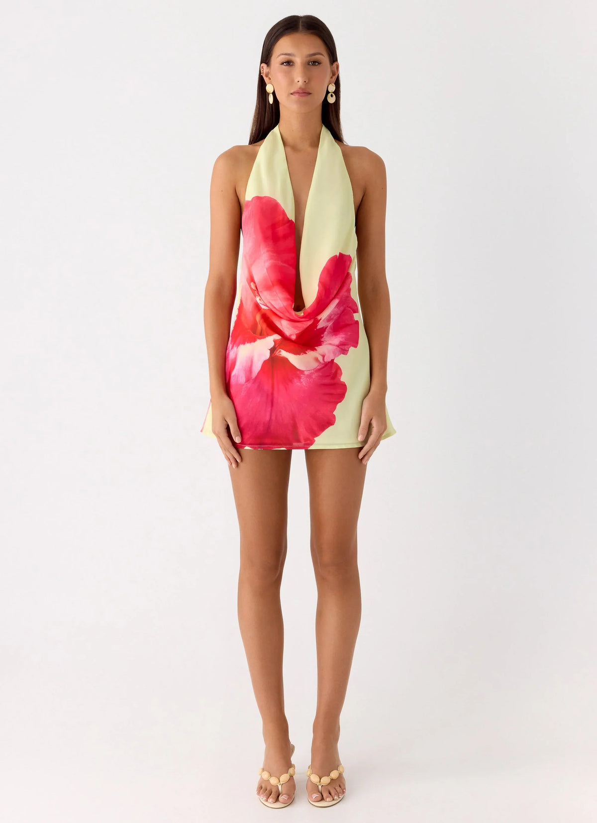 Minivestido Varindra con cuello desbocado - Estampado floral amarillo