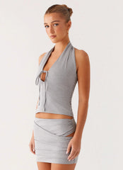 Top Amia Halter - Cinza Mescla