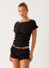 Top fruncido Natalia - Negro Lunares