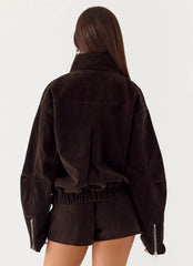 Chaqueta Marlow de imitación de ante - Chocolate