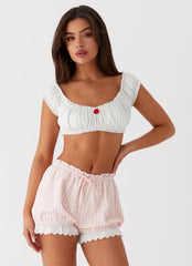 Pantalones Cortos Weston con Ribete de Encaje - Cuadros Vichy Rosa