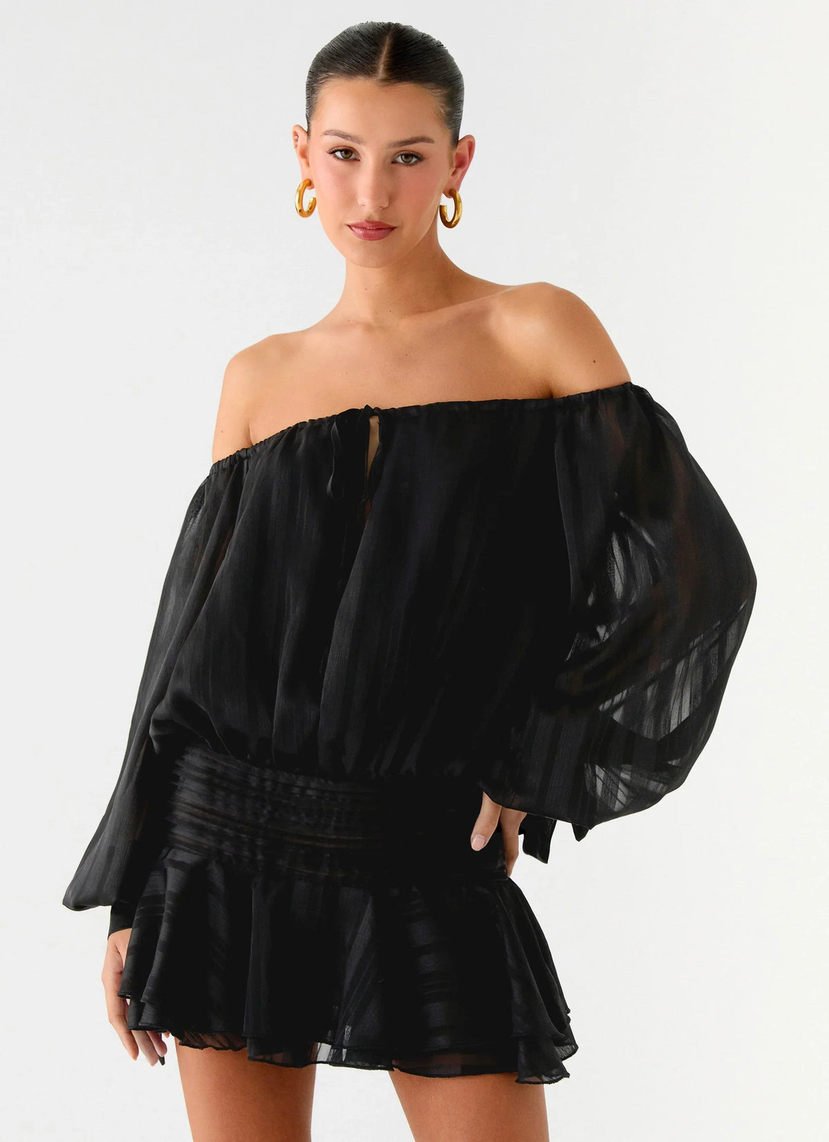 Minivestido con mangas abullonadas Eira - Negro