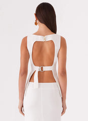 Mooney Linen Top - Blanco