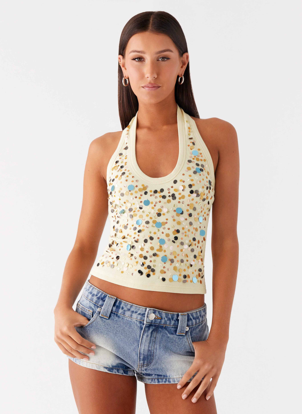 Top halter de lentejuelas Eye Contact - Amarillo