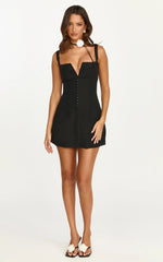 Minivestido Odette - Vestido con cuello de pico pronunciado y falda evasé en negro