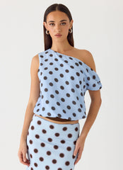 Stick Around Top - Azul Mocha con Lunares