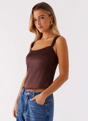 Top Lylah de Cetim - Marrom