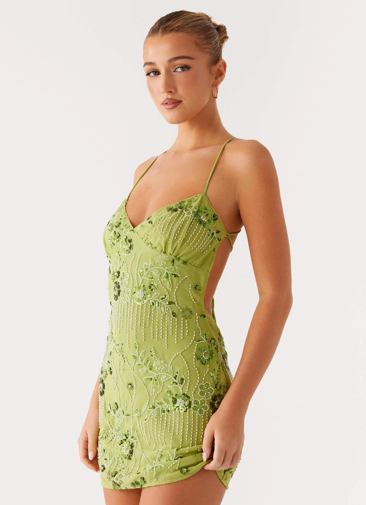 Minivestido con tirantes de lentejuelas Vietta - Lima