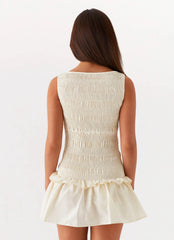 Vestido Mini Franzido Garden Kisses - Marfim