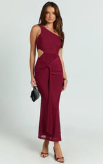 Vestido midi Mandy - Vestido de malla con nudo y aberturas en color vino