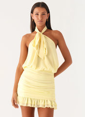 Minivestido Saebi con Lazo en el Cuello - Limón