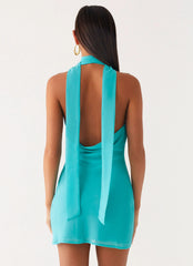Minivestido Melisande com Lenço no Pescoço - Azul Aqua