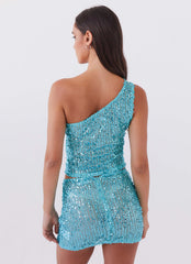 Top de Lentejuelas de un Solo Hombro Neon Nights - Cristal