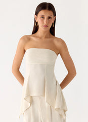 Blusa de Linho Rossi Hanky com Barra Assimétrica - Oatmeal