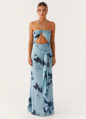 Vestido largo Antonia - Floral azul negro