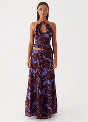 Top de lino Mariella - Floral morado y café