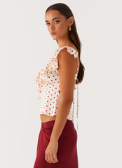 Top Regan con volantes - Lunares rojos