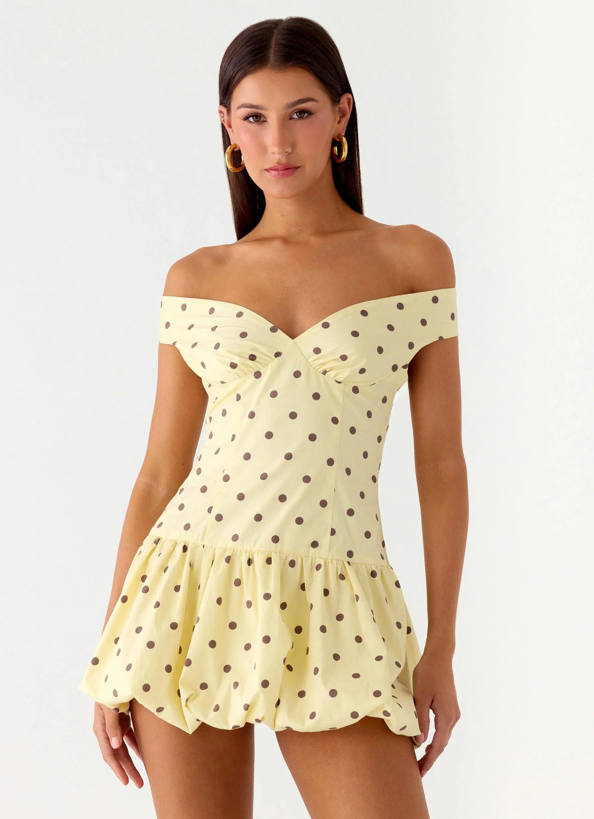 Minivestido sin hombros Endless Romance - Lunares amarillos