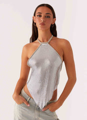 Top de malla halter Celebrar - Plateado
