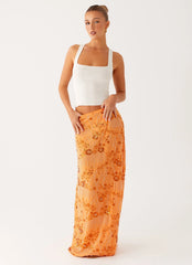 Corinna Falda Maxi de Lentejuelas de Tiro Bajo - Naranja