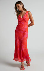 Vestido Midi Jodie - Vestido Chemise com Decote V em Estampa Floral Rosa
