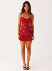 Minivestido con lentejuelas y tirantes Vietta - Rojo