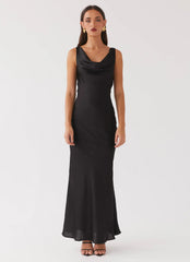 Vestido largo de satén Be Mine - Negro