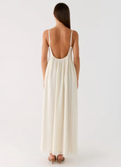Vestido maxi de chifón ligero con cuello redondo - Blanco