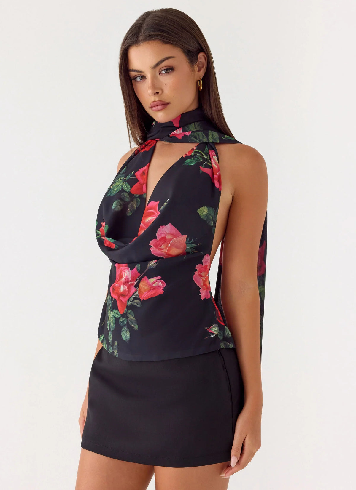Compre Top Halter Sem Costas - Estampa Floral Azul-Marinho